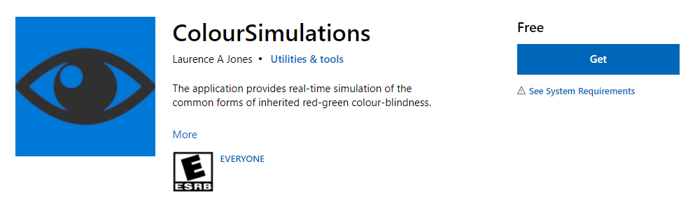 Color Simulations download link on the Microsoft Store.