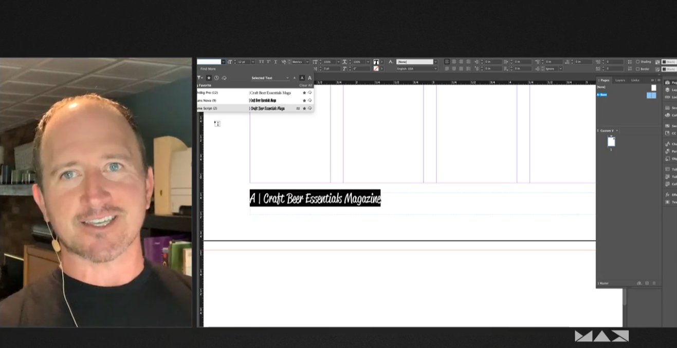 Chad showing footer styles in Adobe InDesign