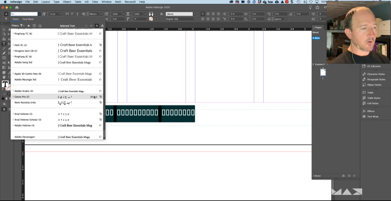 Chad Showing non-Enlish fonts in a footer in Adobe InDesign.