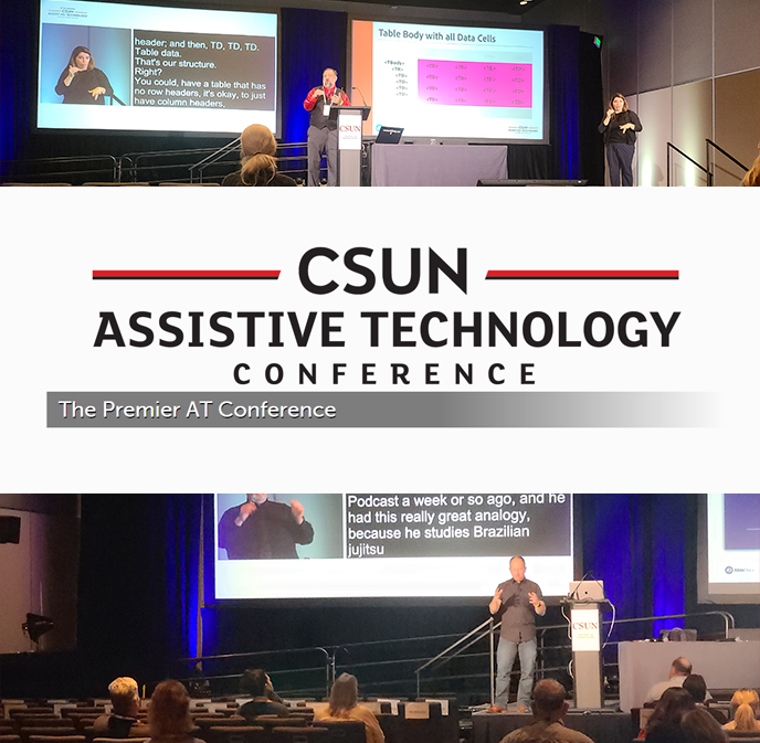 CSUN Assistive Technology Conference. Chad and Dax Speaking on stage