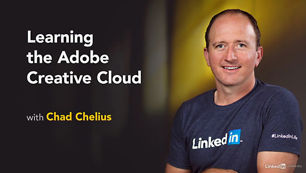 Chad Chelius wearing LinkedIn Learning T-shirt. Title: Learning the Adobe Creative Cloud with Chad Chelius