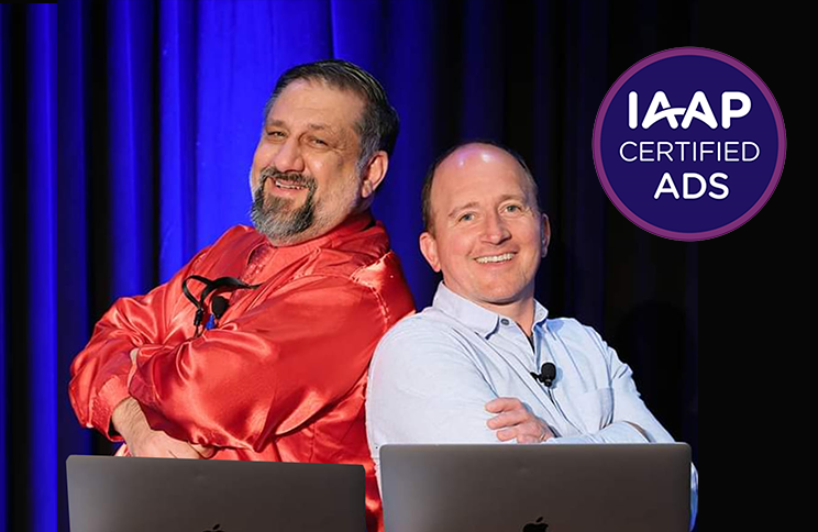 Dax Castro and Chad Chelius smiling with arms folded. I A A P logo for Accessible Document Specialist shows in upper right corner.