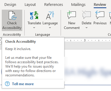 Screenshot showing the accessibility Checker