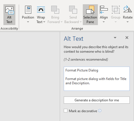 fomat-picture Office 365 version of the Alt Text dialog box